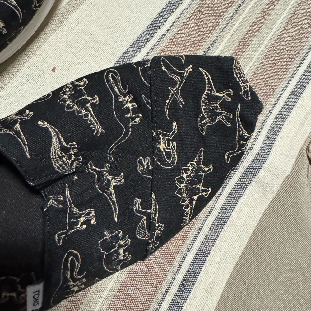 Toms Black Shoes with Dinosaur Pattern